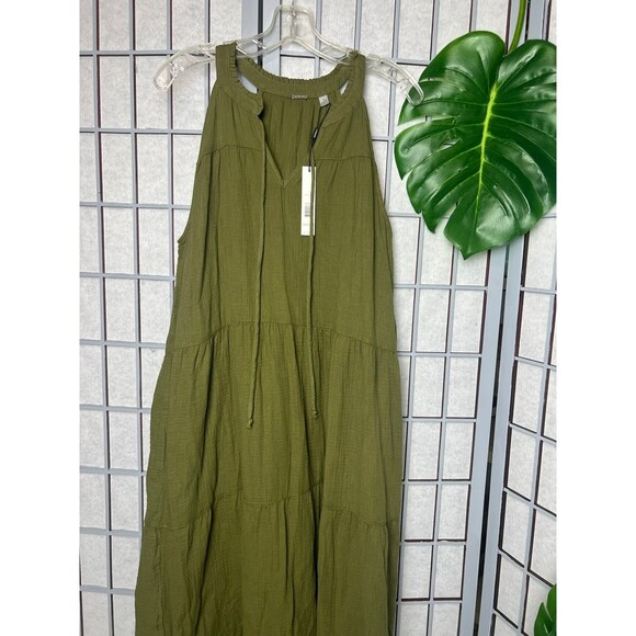 TAHARI Boho MAXI DRESS Sleeveless, High neck, Tiered Hem Green size small - Picture 2 of 9